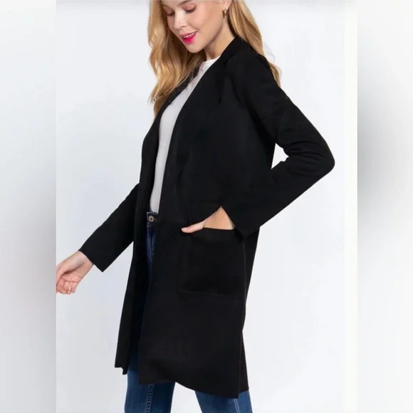 MOD Long Sleeve Open Front Faux Suede Coatigan, Sz M - Picture 3 of 14